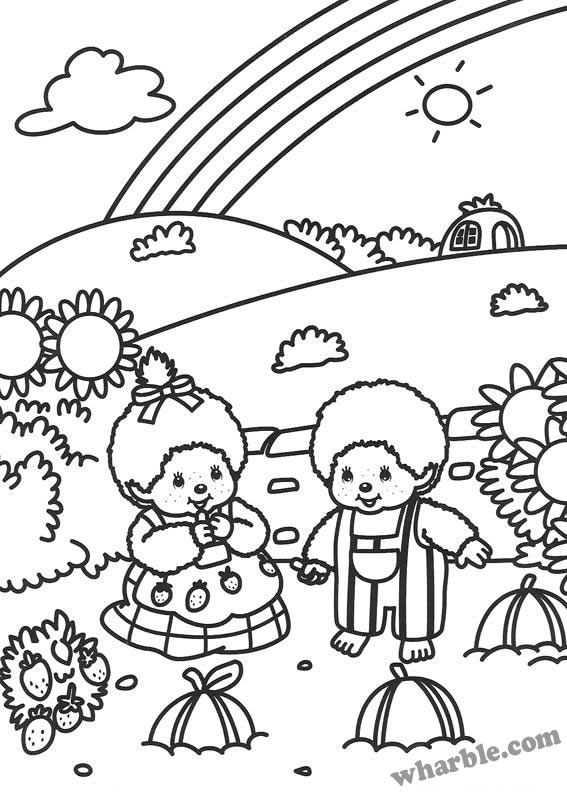 Boy and Girl Monchhichi Coloring Page