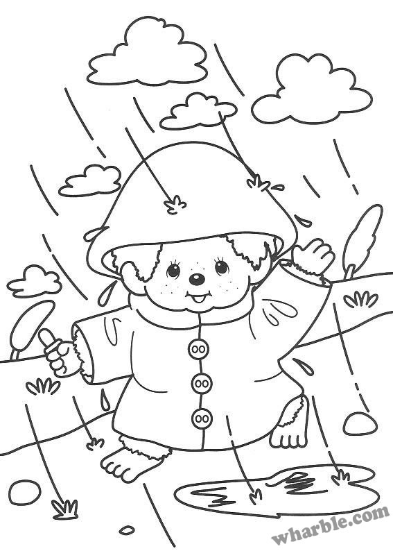 Rainy Day Monchhichi Coloring Page