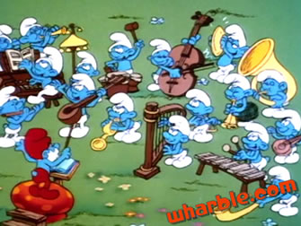 Smurfs playing in an orchestra